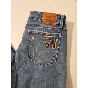 Lucky Brand Ava Skinny Jeans Embroidered floral Rainbow Denim Women's 4/27 (1328